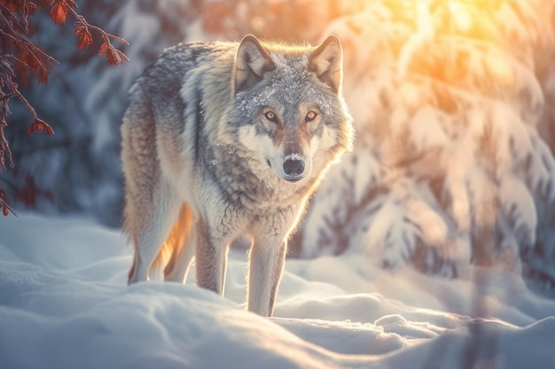 Loup sur une forêt de neige