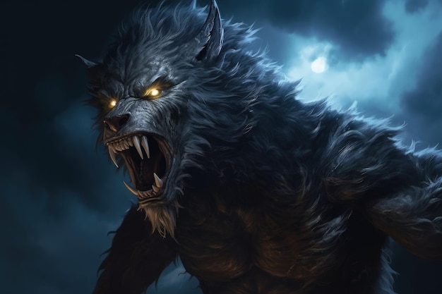 Loup-garou effrayant dans l'illustration numérique du concept de fantaisie nocturne AI générative