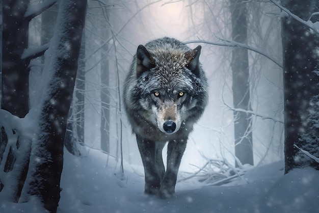 Loup géant Fenrir dans la neige IA générative