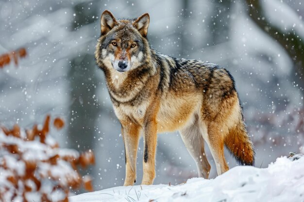 Photo loup gris canis lupus loup debout dans la neige captif bavière allemagne europe loup loup