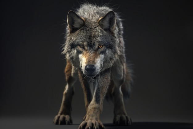 Loup gris canis lupus traque l'animal captif à l'avant