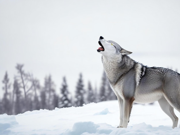 Loup gris hurlant dans la région sauvage de l'Arctique généré par ai