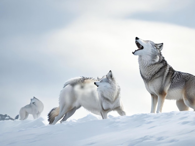 Loup gris hurlant dans la région sauvage de l'Arctique généré par ai