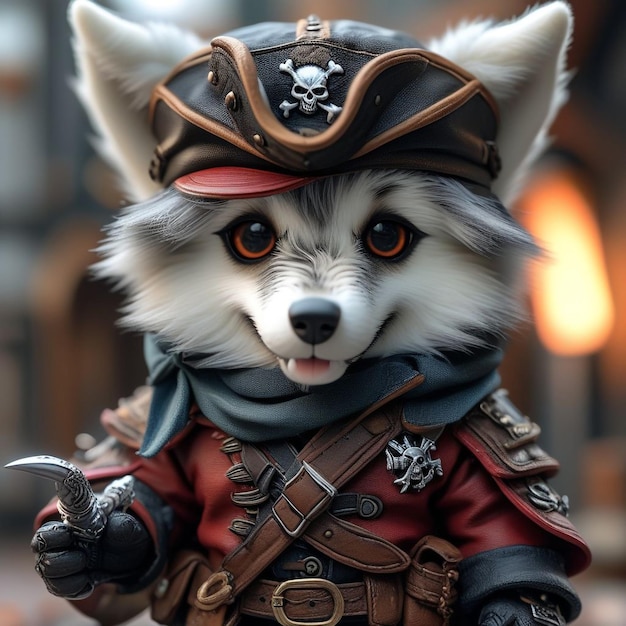 Photo un loup habillé en pirate avec un chapeau de pirate et un chapeaux de pirate