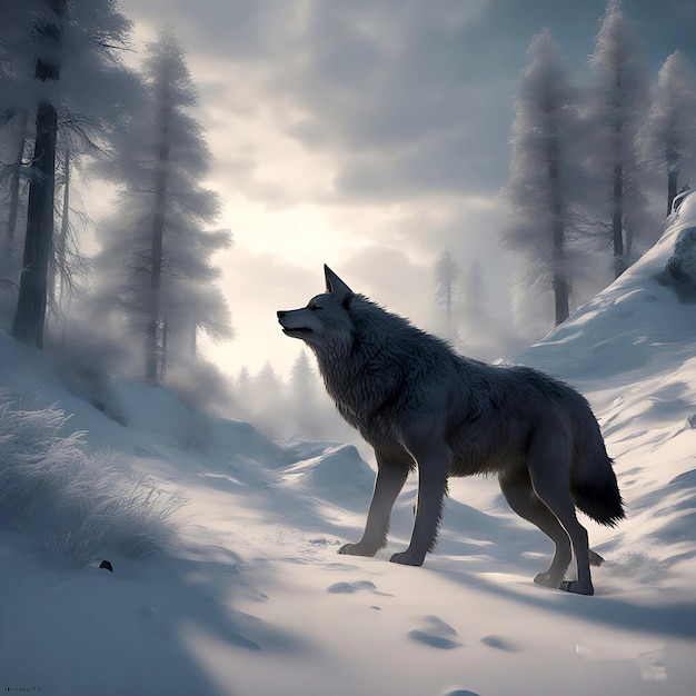 Le loup en hiver Photo d'archive Photographie de la faune Génératif Ai