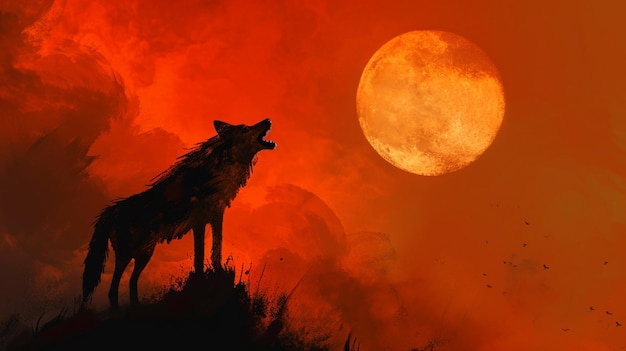 Le loup hurlant Arrière-plan et la lune