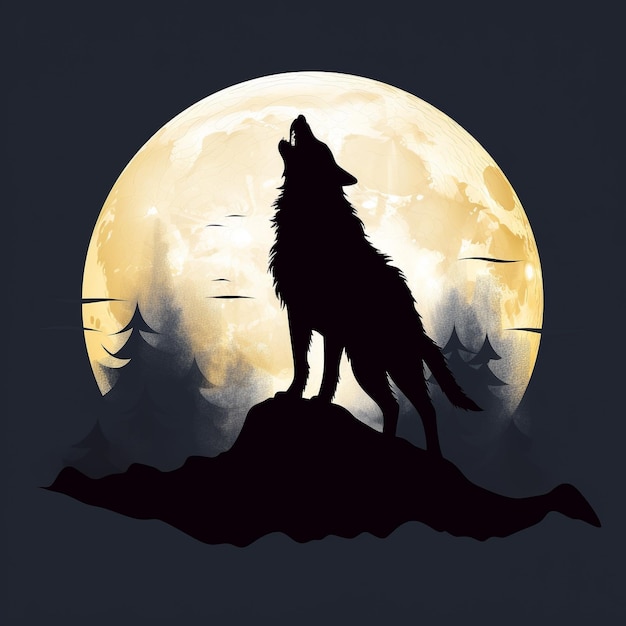 loup hurlant une nuit de pleine lune sur une montagne