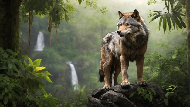 Photo un loup de la jungle cinématographique en train de regarder