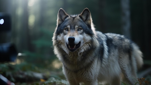 Un loup merveilleux dans une forêt