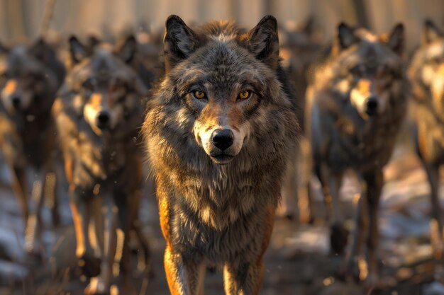 Un loup, une meute de loups.