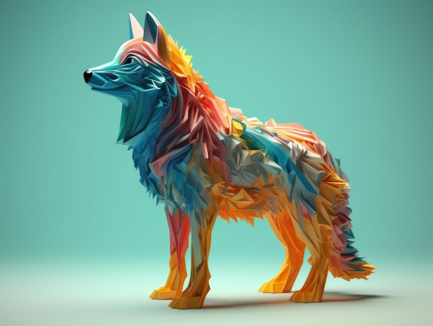 Loup minimaliste en papier origami coloré Créé avec la technologie Generative AI