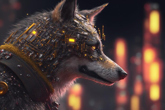 Loup mystique dans le style cyberpunk