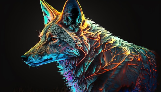 Loup néon art numérique animal chacal généré par l'IA