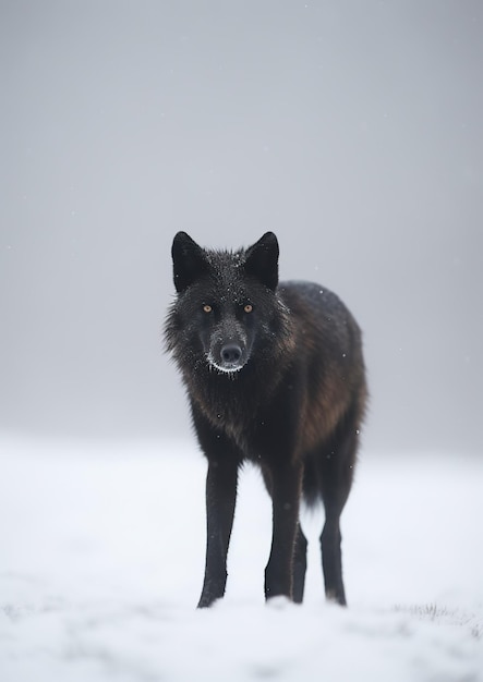 Le loup noir solitaire Une rencontre minimaliste captivante dans l'IA génératrice de neige