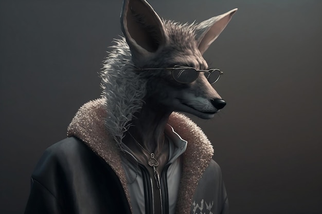 Photo loup portant des lunettes et une veste generative ai