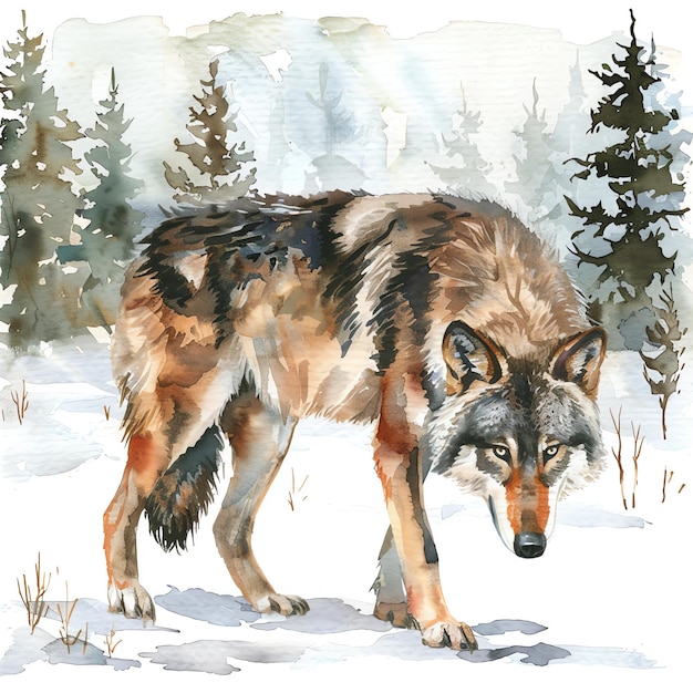 un loup qui est sur un champ enneigé