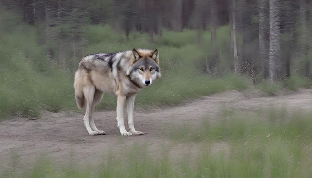 Photo un loup qui se tient dans l'herbe