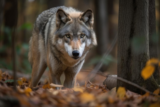 Loup rôdant dans les bois