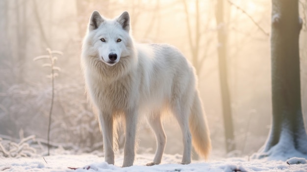 Photo le loup solitaire dans la forêt enneigée