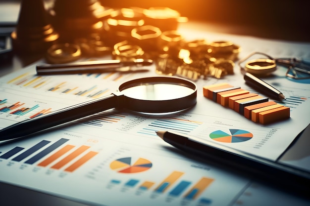 Loupe d'analyse financière détaillée sur les graphiques et les rapports de données