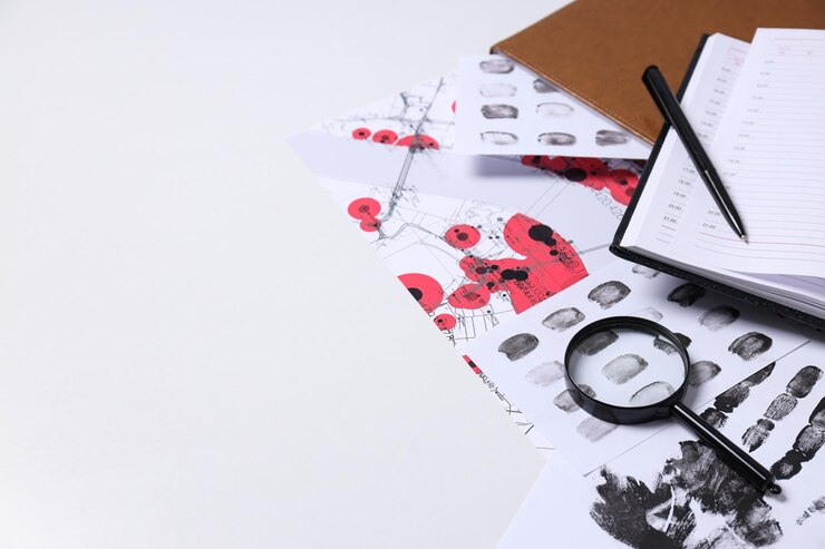 Photo loupe de livres avec empreintes digitales sur fond blanc