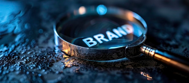 une loupe sur le mot BRAND sur fond noir