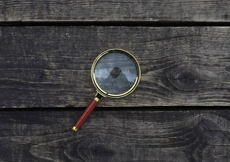 Photo loupe sur planche de bois vieilli et grossissement de fond de bois
