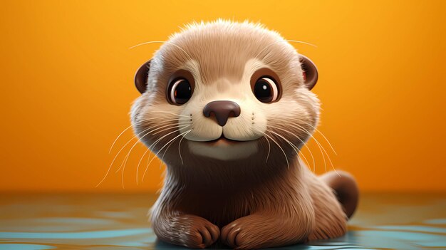 Photo une loutre 3d avec un fond simple et mignon