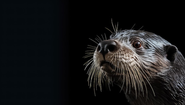 Une loutre humide sur fond noir