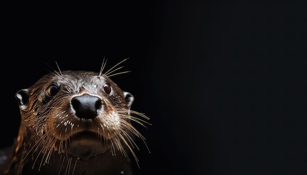 Une loutre humide sur fond noir