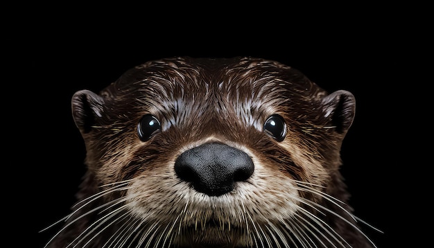 Une loutre humide sur fond noir