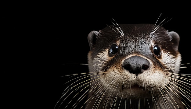 Une loutre humide sur fond noir