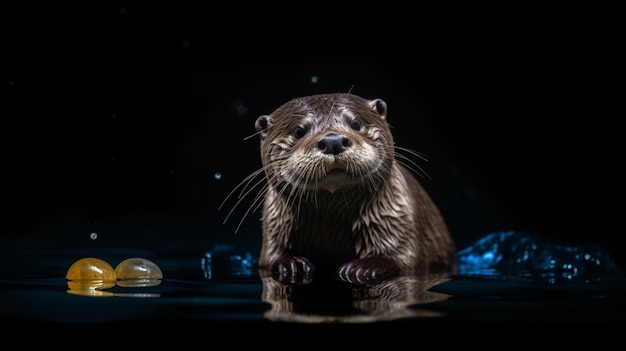 une loutre jouant de cailloux de verre sur son ventre flottant sur Generative Ai