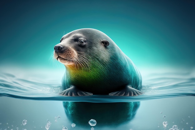 Une loutre de mer flotte dans l'eau.