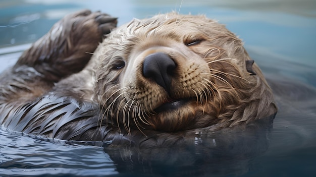 Loutre de mer heureuse flottant sur le dos