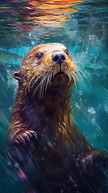 la loutre nage dans l'eau