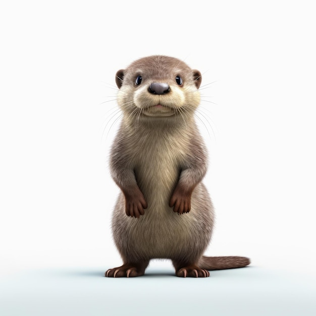 Loutre réaliste dans le style Pixar sur fond blanc en 8k Uhd