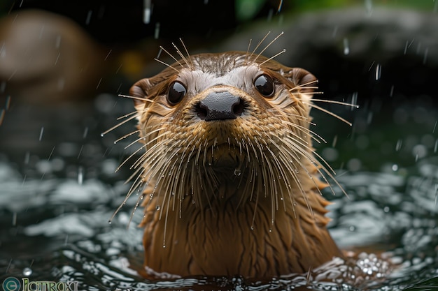 Une loutre regarde hors de l'eau.