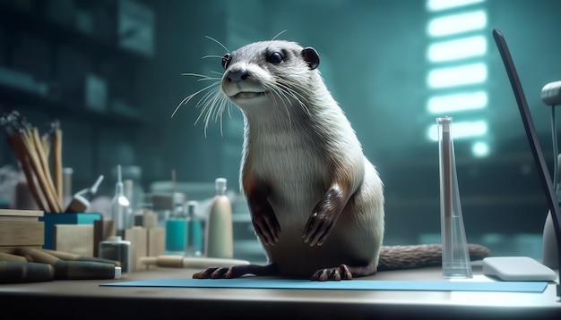 Une loutre un scientifique dans un laboratoire qui fait de la recherche générative ai