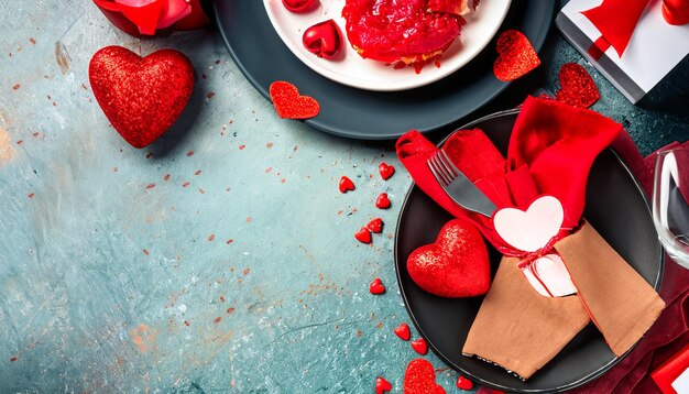 LoveFilled Delights Un bel assortiment pour le dîner de la Saint-Valentin avec un grand espace de copie