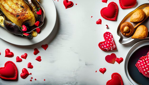 LoveFilled Delights Un bel assortiment pour le dîner de la Saint-Valentin avec un grand espace de copie