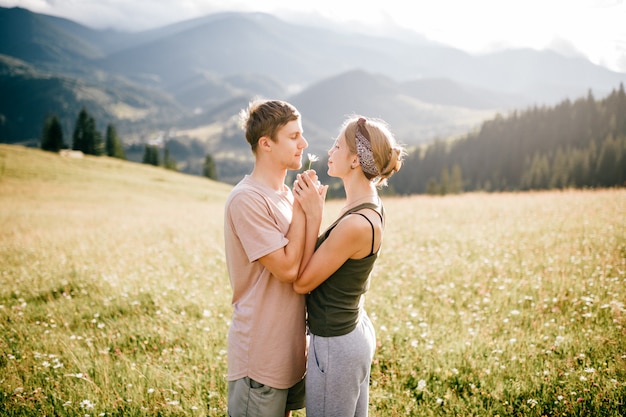 Loving couple hugging at nature