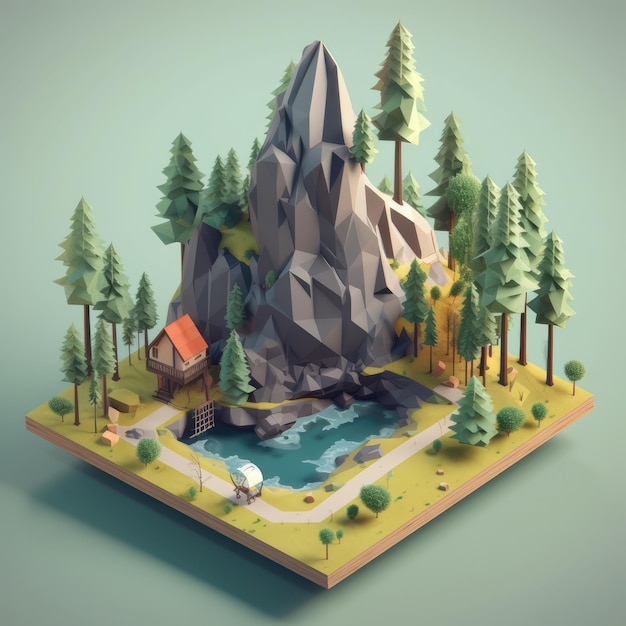 Low poly 3d microworld ai génératif