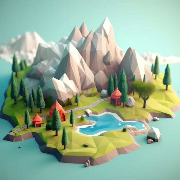 Low poly 3d microworld ai génératif