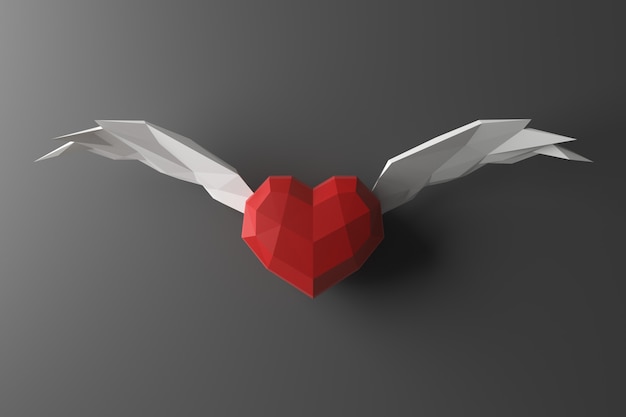 Low poly coeur sur le mur. Rendu 3D.