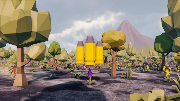 low poly avec fond de paysage développement durable écologie avec icône concept rendu 3d