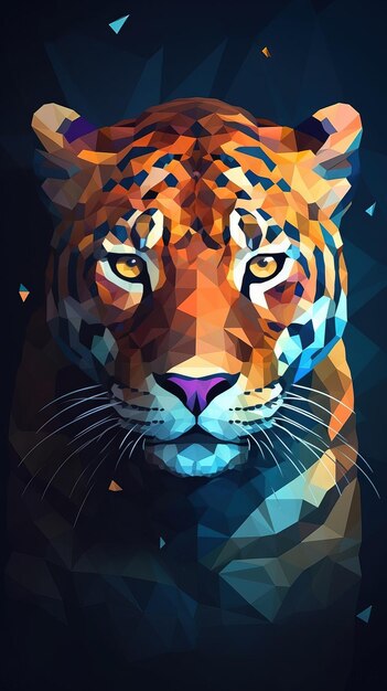 Low Poly Jaguar sur fond sombre IA générative