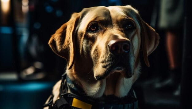 La loyauté du golden retriever se reflète dans un œil d'animal mignon debout à l'extérieur généré par l'IA