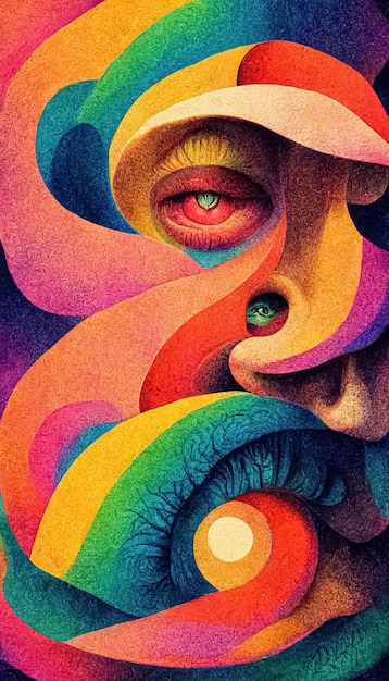 LSD trippy psychédélique ou champignons magiques hallucinations hippie concept design illustration 3D