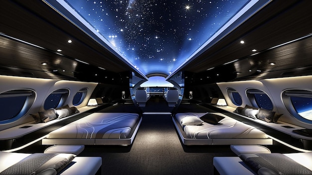 Une lucarne futuriste à l'intérieur d'un avion de première classe